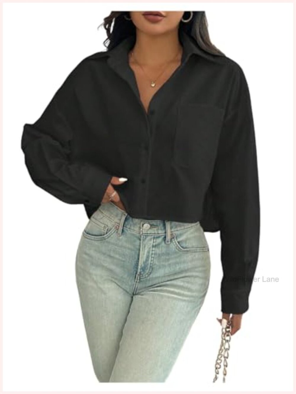 Women's Long Sleeve Button Down Collared Blouse with Chest Pocket